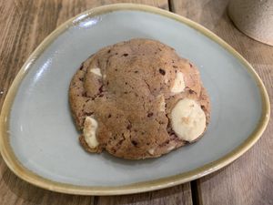 Raspberry and white chocolate cookie  at Zola's Bakery in Galashiels
