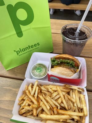 Burger fries and milkshake   at Plantees in Orlando