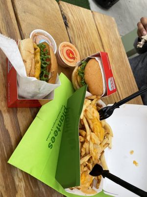 Single burgers and plant style fries   at Plantees in Orlando