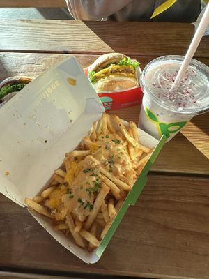 Double Burger, Plant Style Fries, Peppermint Shake (seasonal)  at Plantees in Orlando