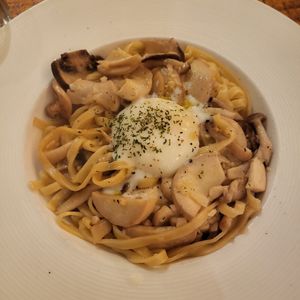 Mushroom pasta with egg and olive oil at Pastaholic in Kowloon