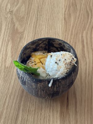 Mango Delight (sticky rice, mango, fresh coconut ice cream)  at Kati Vegan Thai in Kirkland