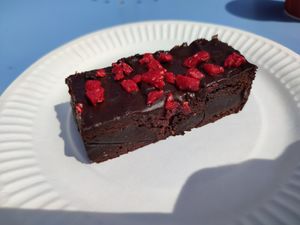 Vegan Raspberry Brownie at Dreamboat in Rhosneigr