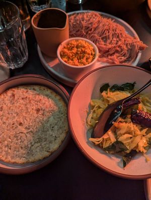 Cabbage curry and roti at Kolamba in London