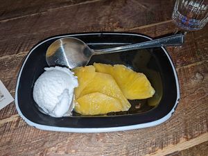 Poached pineapple (vegan version) at Turtle Bay in Sheffield