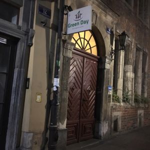 outside at night  at Green Day in Krakow