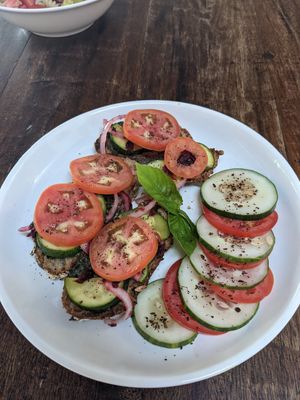 Vegan pesto on sourdough made from our vertical bag basil at F Cafe in Watamu