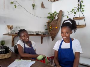 Our lovely staff ready to serve up delicious vegan and vegetarian food and drink at F Cafe in Watamu
