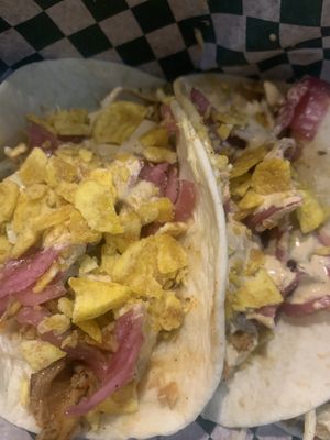 Jerk tacos!!  at Eva's Original Chimneys in Mississauga