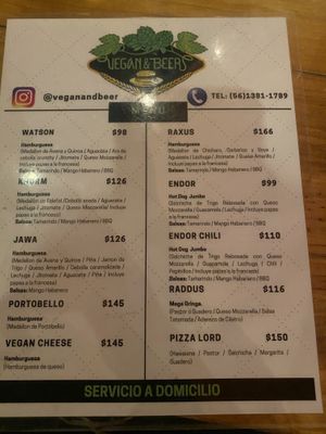 Menú  2  at Vegan&Beer in Mexico City