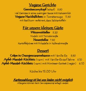 Speisekarte (Auszug) at Café Winuwuk in Bad Harzburg