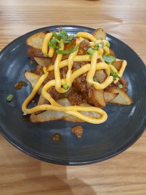 Minced mock meat cheese mala bake potato wedges at Lotus Café 蓮心食坊 - Hougang in Northeast Singapore