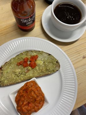 Avocado toast and coffee  at Macknade in Faversham
