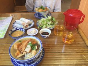Soup with noodles x2 and fresh spring rolls. 30000vnd. at Thanh Lieu in Hue