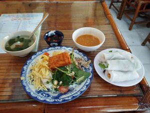 Rice and spring rolls at Thanh Lieu in Hue