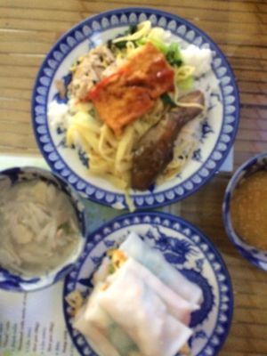 com and fresh spring rolls at Thanh Lieu in Hue