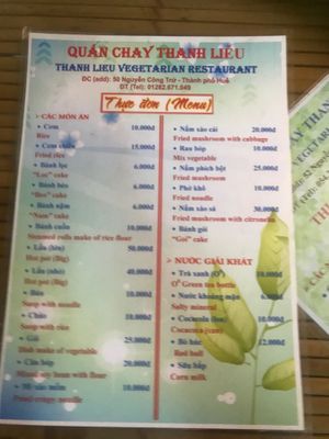 Menu, sorry for the blurriness at Thanh Lieu in Hue