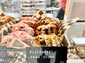 Vegan blackberry-lemon scones in the case   at Val's Bakery in Dayton