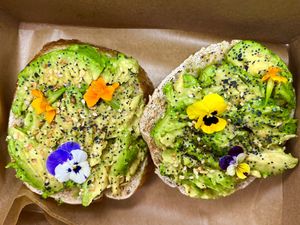Avocado Bagel Toast 😍  at Val's Bakery in Dayton