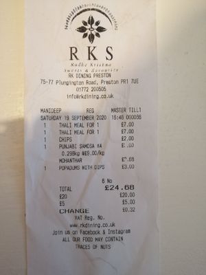 Great value for money. Delicious 💚 at RK Dining in Preston