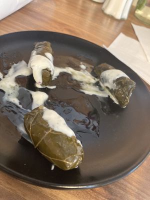 Warak: rice mixture wrapped in grape leaves  at Köstlich Vegan in Tubingen