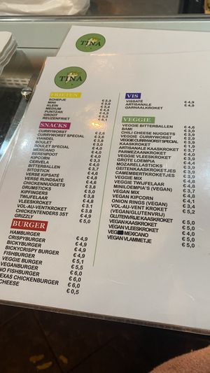 Menu  at Frituur Tina in Antwerpen