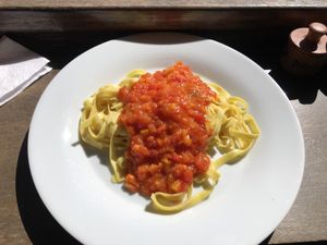 Tallarines Napoli. at Koricancha in Ollantaytambo