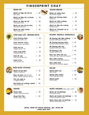 Fingerprint Chay serving menu #fully vegan #no garlic, spring onions, chives #getting gluten-free #no MSG, seasoning added #fully bio-packaging   at Fingerprint Chay in Ho Chi Minh City