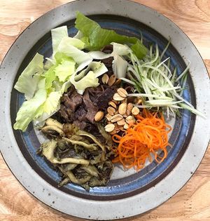 Lemongrass mushroom brownie noodle at Fingerprint Chay in Ho Chi Minh City