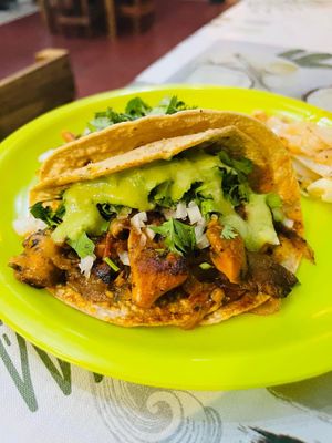 Tacos de carnitas de setas , un especial delicioso!  at Taco Verde in Morelia