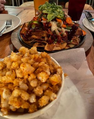 Vegan fried hominy and nachos  at Pablo y Pablo in Woodinville