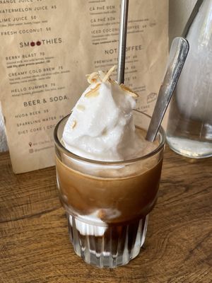 Iced coconut coffee with vegan condensed milk    at Good Eats in Hoi An