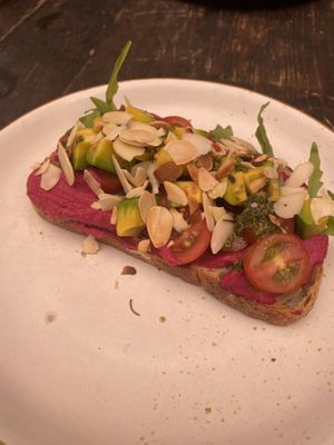 Beetroot hummus sourdough   at Good Eats in Hoi An
