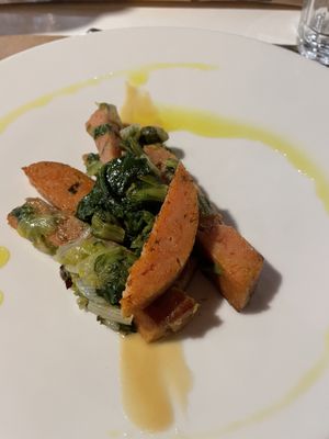 Seitan con indivia al limone su crema di mandorle   at Singola Ristorante Naturale in Modica