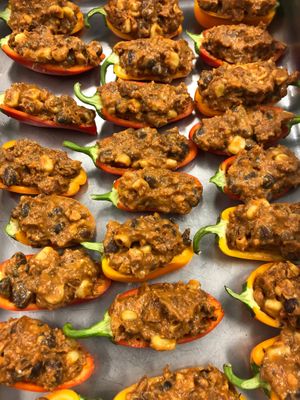 "Chorizo" Stuffed Mini Sweet Peppers at Simple Chef Catering in Bigfork