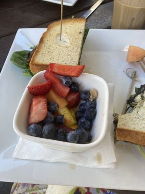 Eggplant sandwich with fruit salad   at Watusi in Hilton Head Island