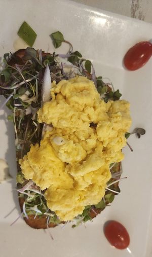 Snap Pea Avocado Toast with Just Egg! at Watusi in Hilton Head Island