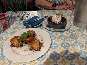Baklava, chocolate pudding with vanilla ice cream! at Otto Vegan Empire in Stockport