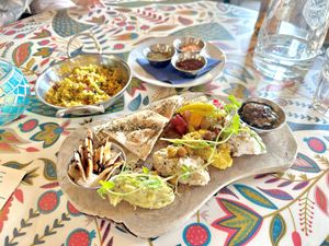 Mezze platter with lemon rice and spices  at Otto Vegan Empire in Stockport