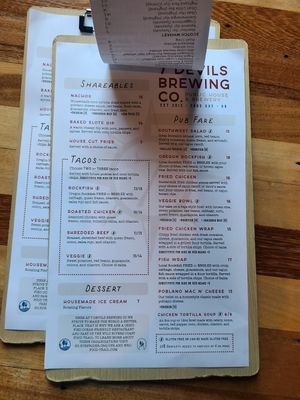 "Everything can be made vegan except the Mac n cheese" at 7 Devils Brewing Co in Coos Bay