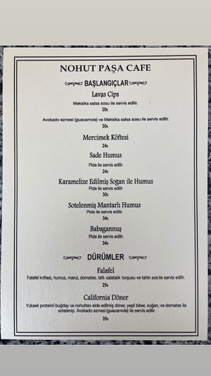 Yeni Türkçe Menü 1/3 - Başlangıçlar, Dürümler at Nohut Paşa Cafe in Antalya
