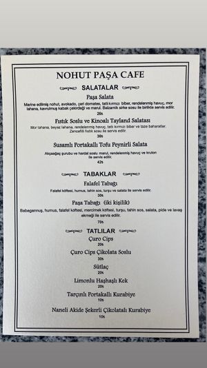 Yeni Türkçe Menü 2/3 - Salatalar, Tabaklar, Tatlılar at Nohut Paşa Cafe in Antalya