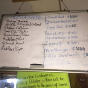 today's menu  at Calabash Ital Restaurant in Ocho Rios