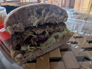 Chickpea burger at Calabash Ital Restaurant in Ocho Rios