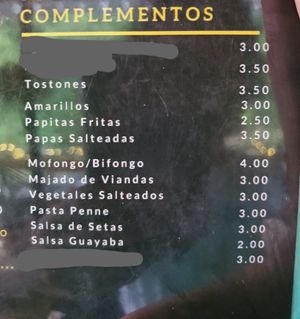 Menú de complementos/sides at Wanabi in Caguas