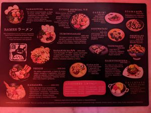 Menu at Tamagotchi in Medellin