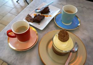 Desserts: Trio du jour + Chocolate cake + Coffee at Cafe Ginger in Paris