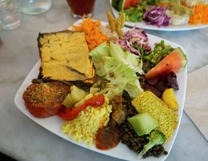 Plate w/aubergine parmigiana at Cafe Ginger in Paris