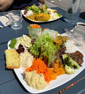 Plat du jour. One was with the summer roles and one was the tarte. Both delicious!   at Cafe Ginger in Paris