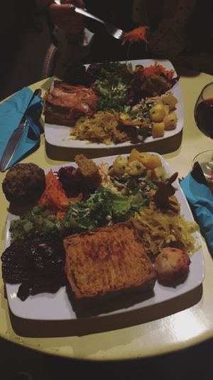 Mixed plate of salads accompanied with one vegetable lasagne and one veggie pie. The food was the best I've eaten in a very long time. All flavoursome and balanced. Service and price of the restaurant was great. Couldn't recommend this place anymore! at Cafe Ginger in Paris